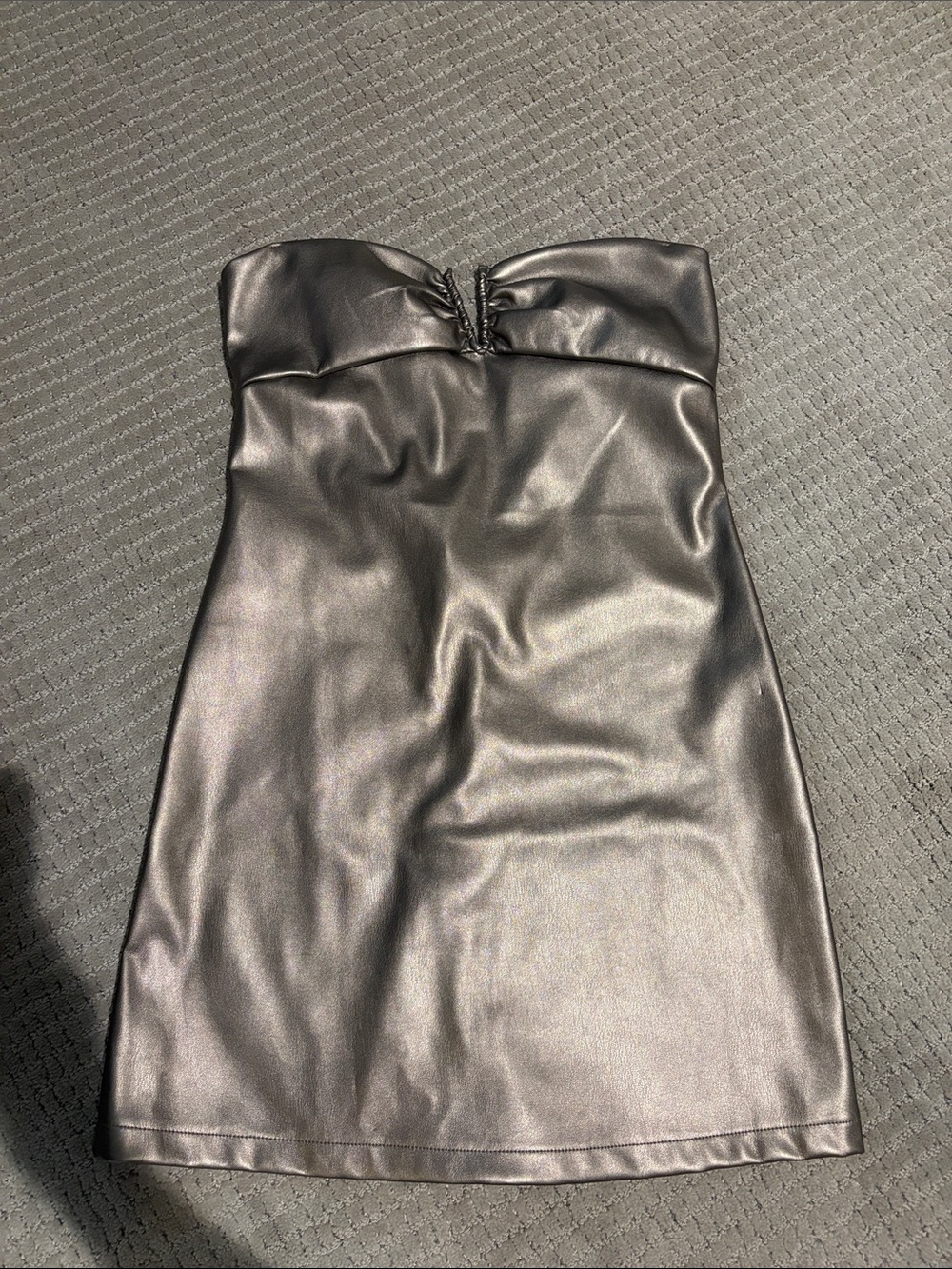 Metallic Strapless Faux Leather Mini Dress